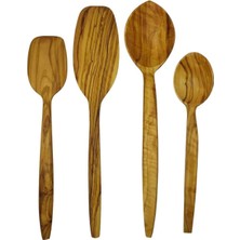 El Yapımı Çok Renkli Ahşap Mutfak Seti 4 Parça, Zeytin Ağacı Kaşık ve Spatula