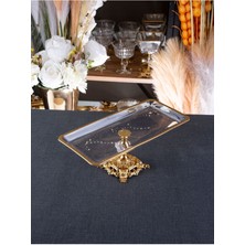 Altın Detaylı Metal Ayaklı Dikdörtgen Sunum Tepsisi, Şık ve Kullanışlı Tasarım