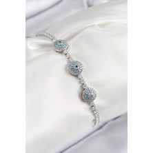 Pirinç Zirkon Taşlı Nazar Model Gümüş Renk Kadın Bileklik