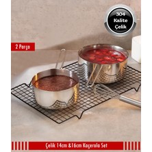 Çelik 2'li Kaçerola Sosluk ve Sütlük, 14-16 Cm, Şık ve Dayanıklı Set