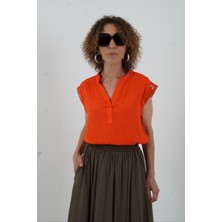 Nar Çiçeği Kolu Fisto Hakim Yaka Bluz