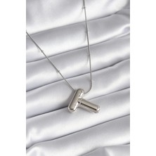 316L Çelik Gümüş Renk Bubble "t" Harf Model Kadın Kolye