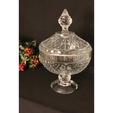 Parlak Kristal Ayaklı ve Kapaklı Şekerlik, Meyve ve Kurabiye Kabı
