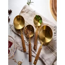 Büyük Boy Paslanmaz Çelik Ahşap Saplı Ölçü Kaşığı Seti, 4 Parça