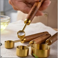 4 Adet Küçük Boy Gold Ahşap Saplı Ölçü Kaşığı Seti