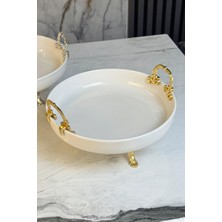 Şık Metal Ayaklı Porselen Kase ve Sunumluk, Sarı Renkli, Çok Amaçlı Kullanım