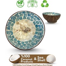 Mavi Sedef Kaplama Hindistan Cevizi ve Hasır Kase Altlığı, Şık Çerezlik Seti