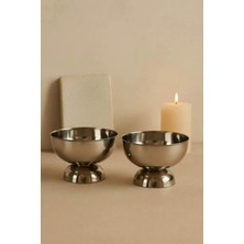 2'li Büyük Çelik Sunum Kasesi, Ayaklı, Yuvarlak, 11CM, Dondurma ve Çerezlik Seti