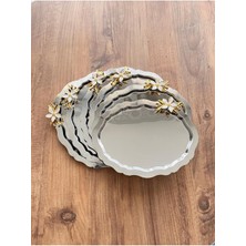 6'lı Papatya Aksesuarlı Oval Gümüş Tepsi 20X25 Paslanmaz Çelik