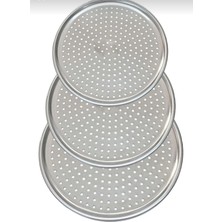 3'lü Lüx Çelik Delikli Pizza Tepsi Seti 28, 32, 36 cm