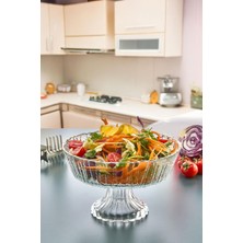 Turuncu Büyük Boy Ayaklı Cam Salata ve Meyve Sunum Kasesi