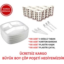 Çok Gözlü Köpük Tabak Kaşık Çatal ve Bardak Seti, 100 Adet, Beyaz, Eko, Düğün ve Mevlüt Için