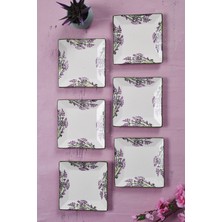 6'lı Renkli Lavanta Desenli Tatlı Tabak Seti, Sunum ve Servis Için 15 cm