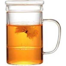 Cam Kapaklı, Dayanıklı ve Şık 350 ml Demleme Kupa, Isıya Uygun Borosilikat Cam.
