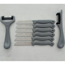 6'lı Meyve-Sebze Doğrama Bıçağı ve 2'li Soyacak Seti, Gri Renk