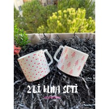 Kırmızı Kalpli ve Pembe Yılbaşı Ağacı Temalı 2'li Hediye Kupa Seti