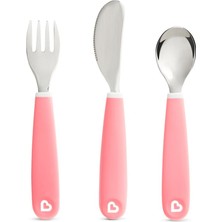 Renkli Çocuk Yemek Takımı, 18 Ay, 3 Parçalı, Sıçramayı Engelleyici, Pembe