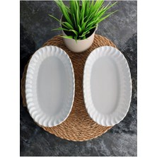 Iki Parçalı Seramik Kayık Tabak Seti, Sunum ve Salata Için, 25X15X4CM, Beyaz
