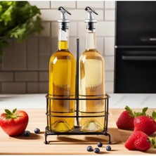 Şık 2'li Siyah ve Beyaz Standlı Cam Yağlık 750 Ml, Modern ve Kullanışlı Tasarım