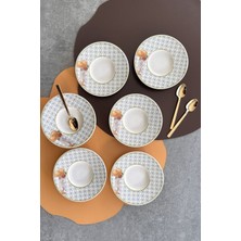 Şık 6'lı Porselen Çay Tabak Takımı, 6 Kişilik Bej Renkli Set