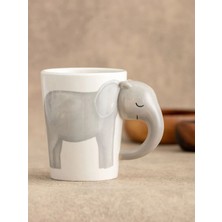 Karışık Fil Figürlü Seramik Kupa Bardak 13,5x9,5x9,6 Cm, Gri