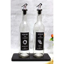 Şeffaf ve Siyah Mermer Standlı 2'li 750 ml Yağ Şişesi, Akıtmaz, Şık ve Kullanışlı