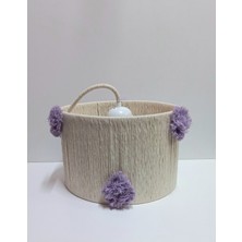 Ekru Makrome Ip Sargılı Lila Ponponlu Çocuk Odası Sarkıt Avize