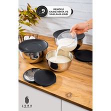 Paslanmaz Çelik 9 Parça Karıştırma ve Saklama Seti, Rende Başlıklı, 16-24 cm