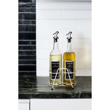 2'li Şeffaf 750 ml Yağlık ve Beyaz Stant, Akıtıcılı, Şık ve Kullanışlı Set