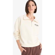 DeFacto Regular Fit Yarım Fermuarlı Baskılı Kalın Sweatshirt F1066AX25AU