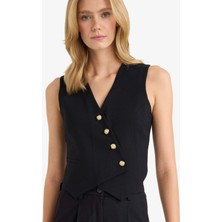 DeFacto Regular Fit V Yaka Çapraz Düğmeli Tencel Blazer Yelek D4568AX25AU