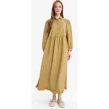 DeFacto Gömlek Yaka Uzun Kollu Maxi Elbise F0350AX25AU