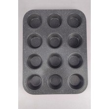 12 Bölmeli Yanmaz Yapışmaz Muffin ve Cupcake Kalıbı, Gri, Dayanıklı ve Pratik Kullanım