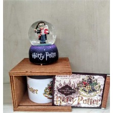 Ahşap Kutulu Bardak ve Işıklı Kar Küresi, Harry Potter Tasarımı, Orta Boy