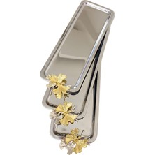 Şık 3'lü Lüx Sunum Tepsisi, Gümüş Kelebek Deseni