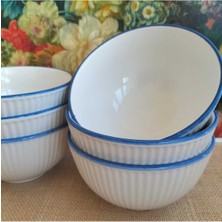 Lacivert 6'lı Yuvarlak 12 cm Seramik Kase Takımı, Çorba, Çerez, Sos, Reçel, Komposto Için