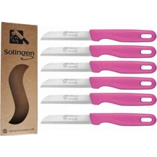 Mat Pembe Tırtıklı Meyve Bıçakları, 6'lı Set, Şık ve Kullanışlı Mutfak Gereci.