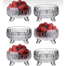 6'lı Kristal Lüx Ayaklı Cam Çerezlik ve Şekerlik Seti, Beyaz