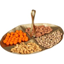 4 Bölmeli Metal Eskitme Çerezlik ve Lokumluk, Şık ve Fonksiyonel Sunum Aracı