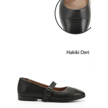 Kadın Siyah Baskılı Mary Jane Hakiki Deri Babet