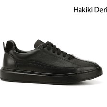 GÖNDERİ Erkek Siyah  Bağcıklı Kauçuk Taban Hakiki Deri Sneaker