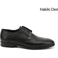 GÖNDERİ Erkek Siyah  Bağcıklı Hakiki Deri Klasik Ayakkabı