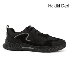 GÖNDERİ Erkek Siyah Bağcıklı Kauçuk Taban Hakiki Deri Sneaker