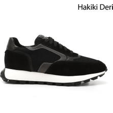 GÖNDERİ Erkek Siyah  Bağcıklı Hakiki Deri Sneaker