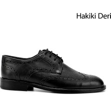 GÖNDERİ Erkek Siyah  Bağcıklı Hakiki Deri Klasik Ayakkabı