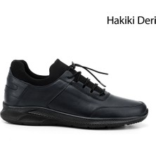 GÖNDERİ Erkek Lacivert  Bağcıklı Hakiki Deri Comfort Sneaker