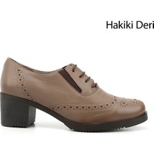 GÖNDERİ Kadın Vizon Antik Bağcıklı Orta Kalın Topuklu Hakiki Deri Oxford Ayakkabı