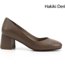 GÖNDERİ Kadın Vizon Antik  Küt Burun Orta Kalın Topuklu Hakiki Deri Ayakkabı