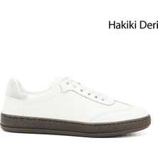 GÖNDERİ Kadın Beyaz  Bağcıklı Hakiki Deri Sneaker