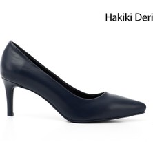 Kadın Lacivert Platinum Sivri Burun İnce Topuklu Hakiki Deri Stiletto
